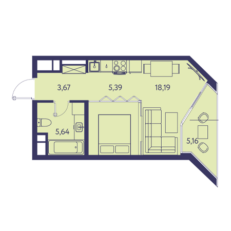 Студия 38.05м²