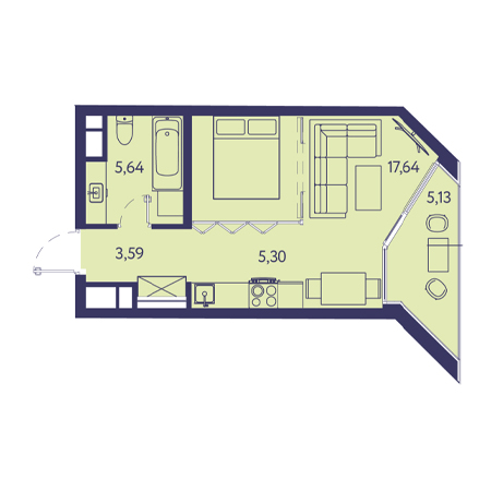 Студия 37.3м²