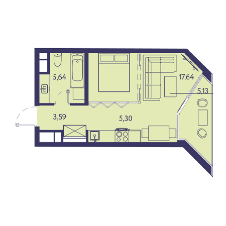 Студия 37.3м²