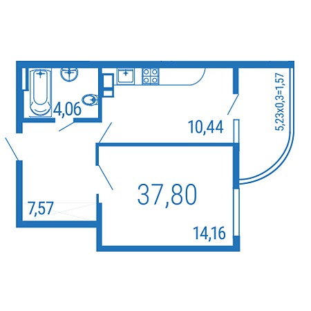 1 комнатная 37.8м²