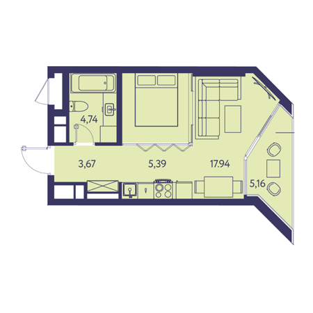 Студия 36.9м²