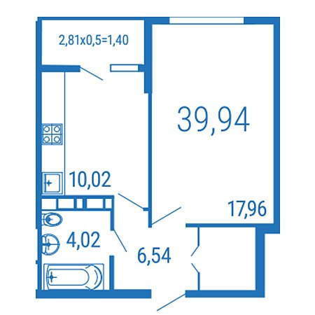 1 комнатная 39.94м²