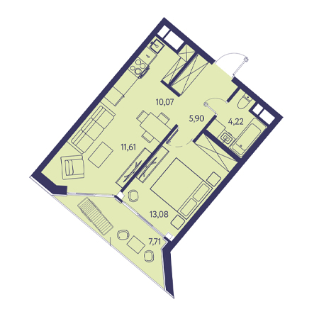 2 комнатная 52.59м²