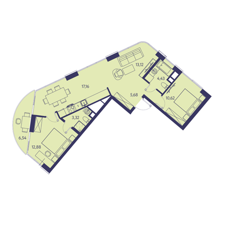 3 комнатная 73.75м²