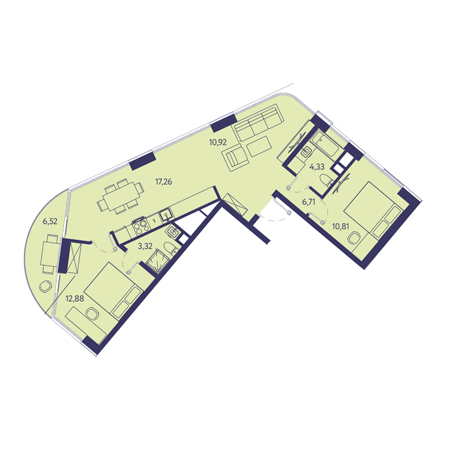 3 комнатная 72.75м²