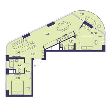 3 комнатная 71.97м²