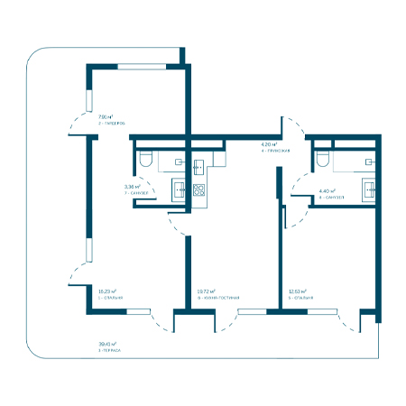 2 комнатная 107.76м²