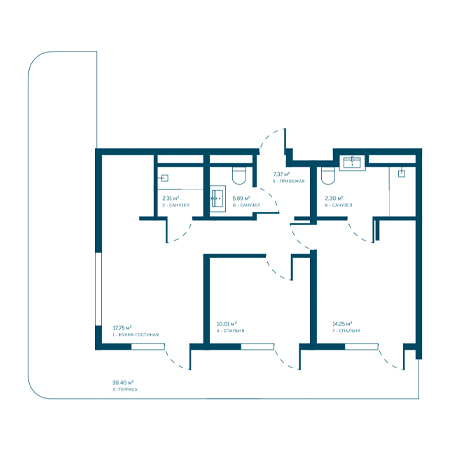 2 комнатная 99.28м²