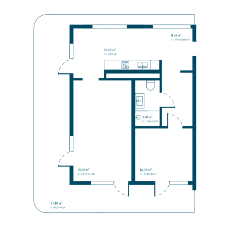 2 комнатная 90.08м²