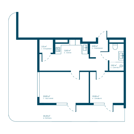 2 комнатная 84.18м²