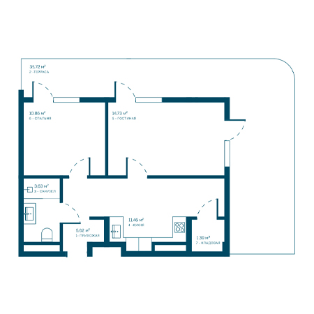 2 комнатная 83.41м²