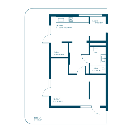 1 комнатная 80.66м²