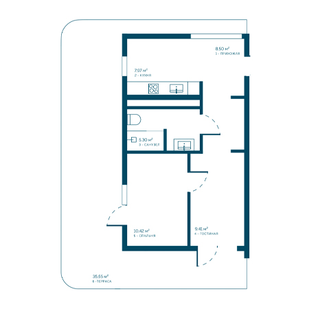 1 комнатная 77.15м²