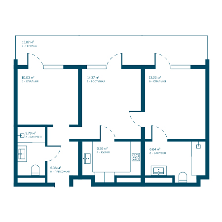 3 комнатная 75.63м²