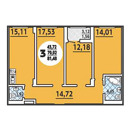 3 комнатная 81.48м²