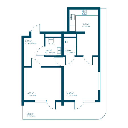 2 комнатная 56.82м²