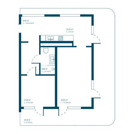 2 комнатная 91.08м²