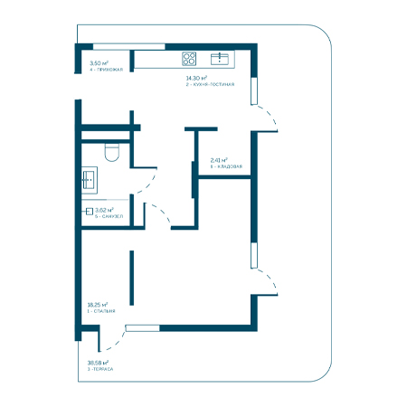 1 комнатная 80.66м²