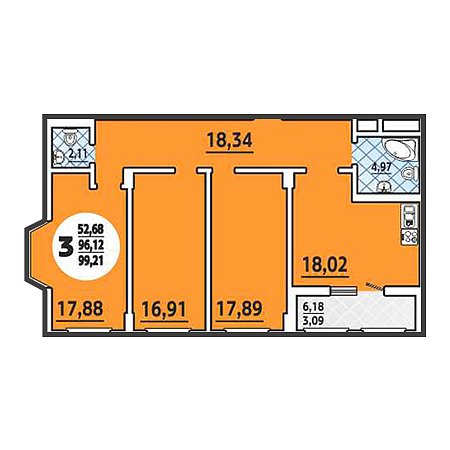 3 комнатная 99.21м²