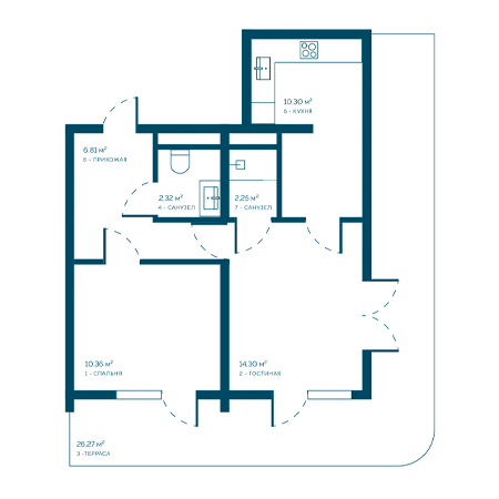 2 комнатная 72.61м²