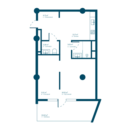 2 комнатная 66.63м²