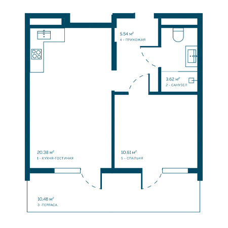 1 комнатная 50.63м²