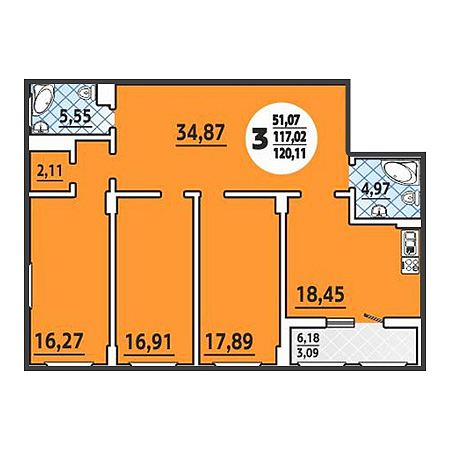 3 комнатная 120.11м²