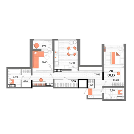 2 комнатная 81.13м²