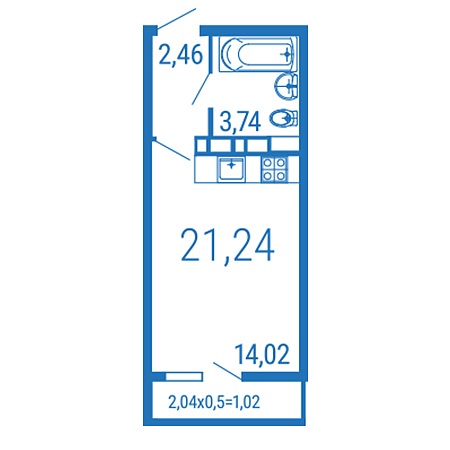 Студия 21.24м²