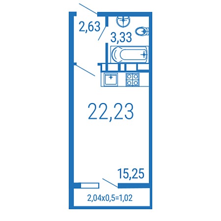 Студия 22.23м²