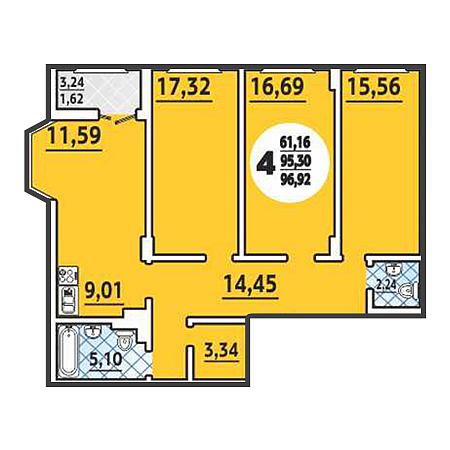 4+ комнат 96.92м²