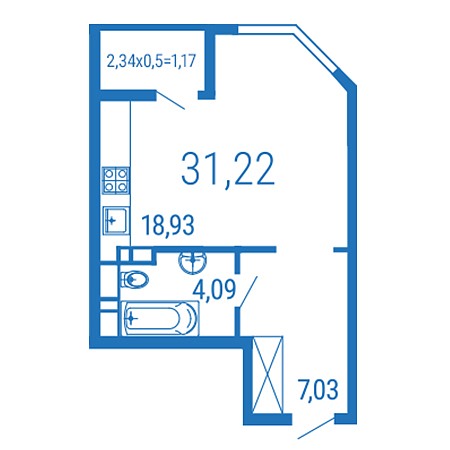 Студия 31.22м²