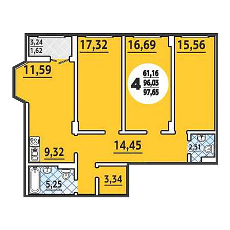 4+ комнат 97.65м²