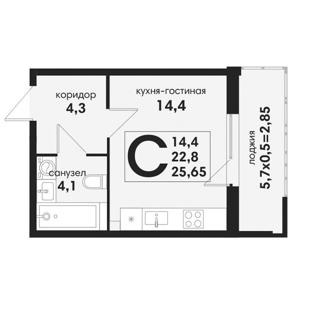 Студия 25.65м²