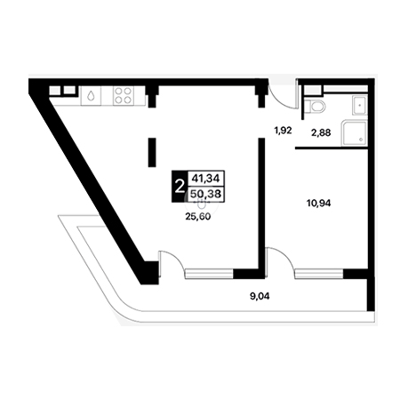 1 комнатная 50.38м²