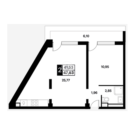 1 комнатная 47.63м²