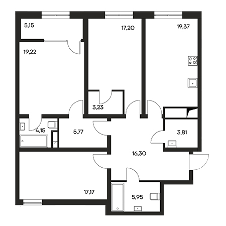 3 комнатная 117.32м²