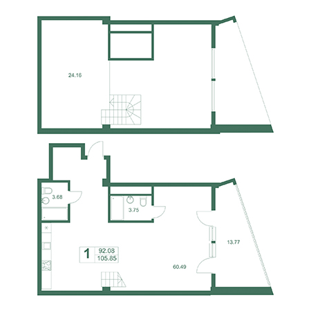 1 комнатная 105.85м²