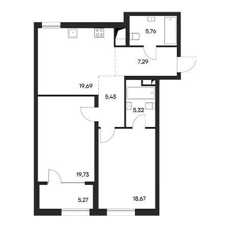 2 комнатная 87.16м²