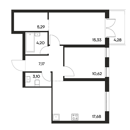 2 комнатная 67.67м²