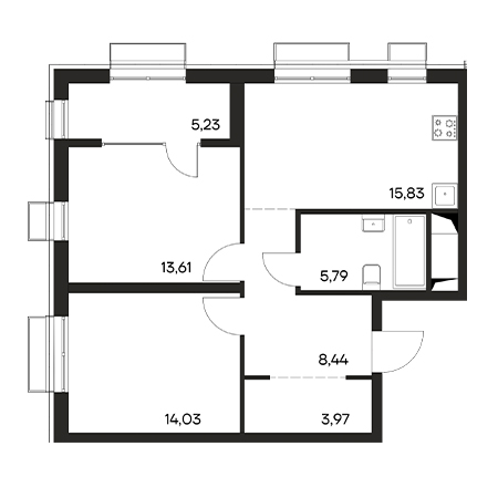 2 комнатная 66.9м²