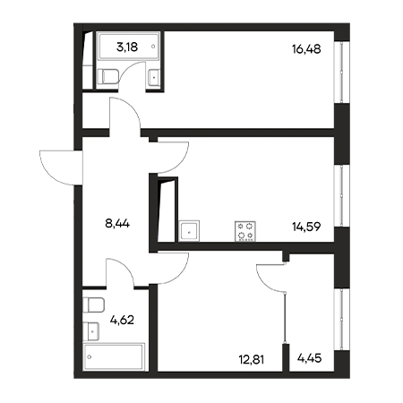 2 комнатная 64.57м²