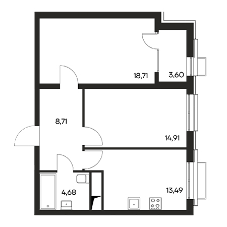 2 комнатная 64.01м²