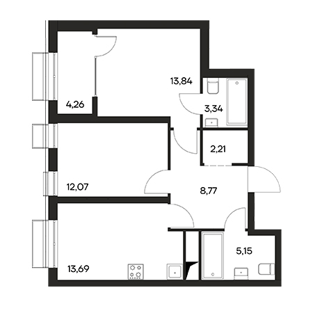 2 комнатная 63.33м²