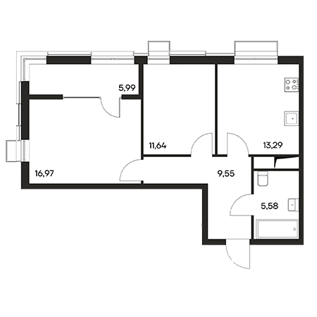 2 комнатная 63.02м²