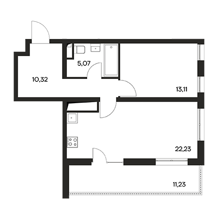 1 комнатная 61.96м²