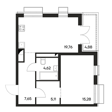 1 комнатная 57.3м²