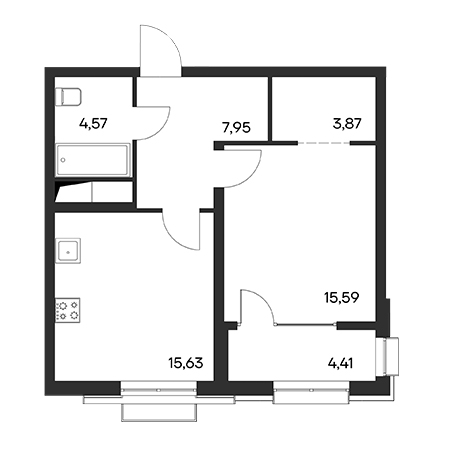 1 комнатная 52.02м²