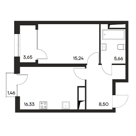 1 комнатная 50.84м²