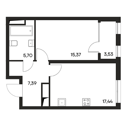 1 комнатная 49.43м²